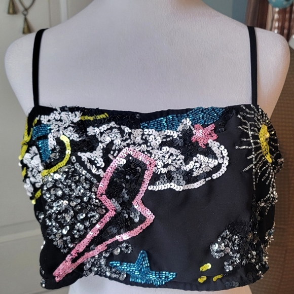 Nasty Gal Tops - Nasty Gal Black Sequin Crop Top with Multicolor Motifs